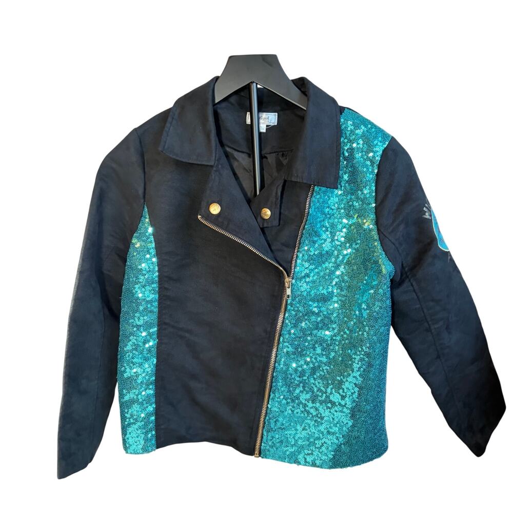 D-signed Disney Girls Descendants faux suede motorcycle jacket. Size XL sequins
